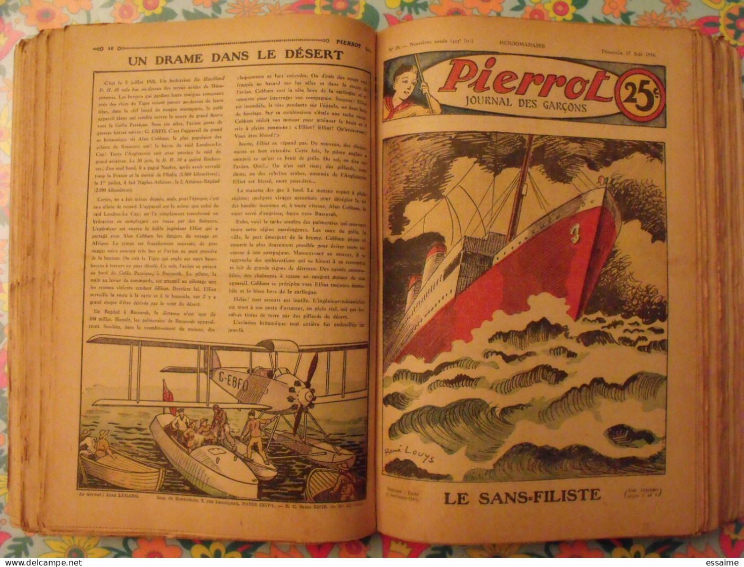 Pierrot reliure de 52 n° de 1934. n°1 à 52.  pitche, costo marijac jeanjean aviation le rallic dot bourdin cuvillier