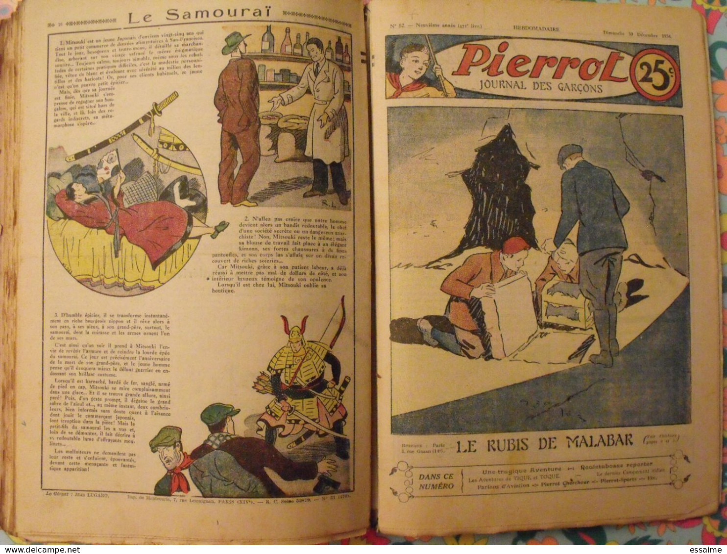 Pierrot reliure de 52 n° de 1934. n°1 à 52.  pitche, costo marijac jeanjean aviation le rallic dot bourdin cuvillier