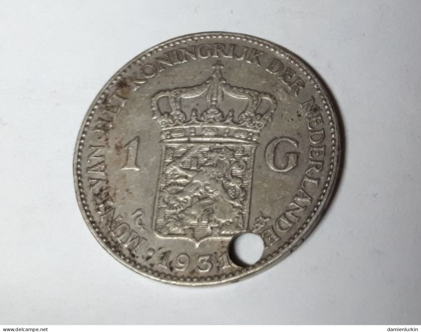 PAYS-BAS WILHELMINA 1 GULDEN 1931  ZILVER/ARGENT/SILVER/SILBER/PLATA/ARGENTO HOLED TROUEE COTES : 5€-6€-10€-15€ - 1 Florín Holandés (Gulden)