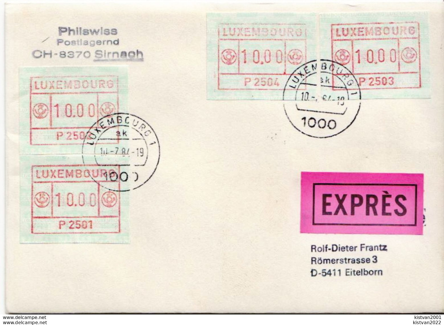 Postal History: Luxembourg Express Cover With Automat Stamps - Franking Machines (EMA)