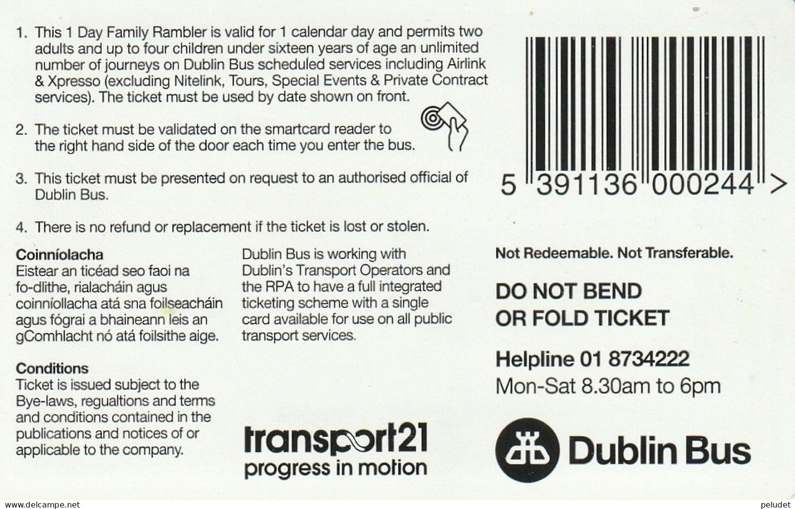 Ticket Billet Billet -- Rambler 1 Day Family - Dublin Bus - Europe