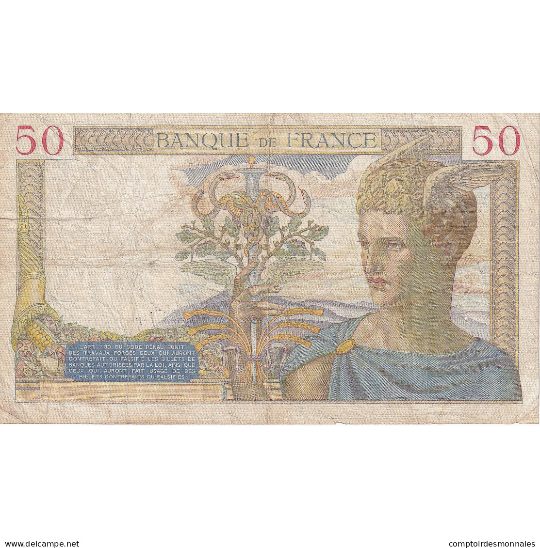 France, 50 Francs, Cérès, 1936, TTB, Fayette:17.31, KM:81 - 50 F 1934-1940 ''Cérès''