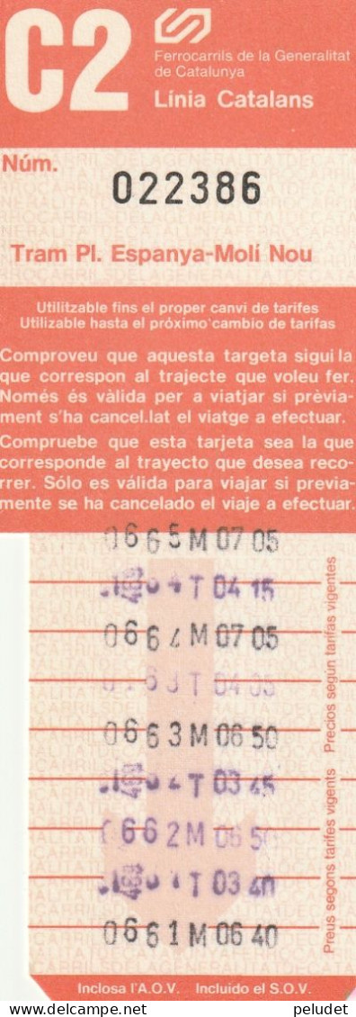 Ticket Billet Billet -- FGC - Linia Catalans - C2 - Tram Pl. Espanya-Molí Nou - Europe