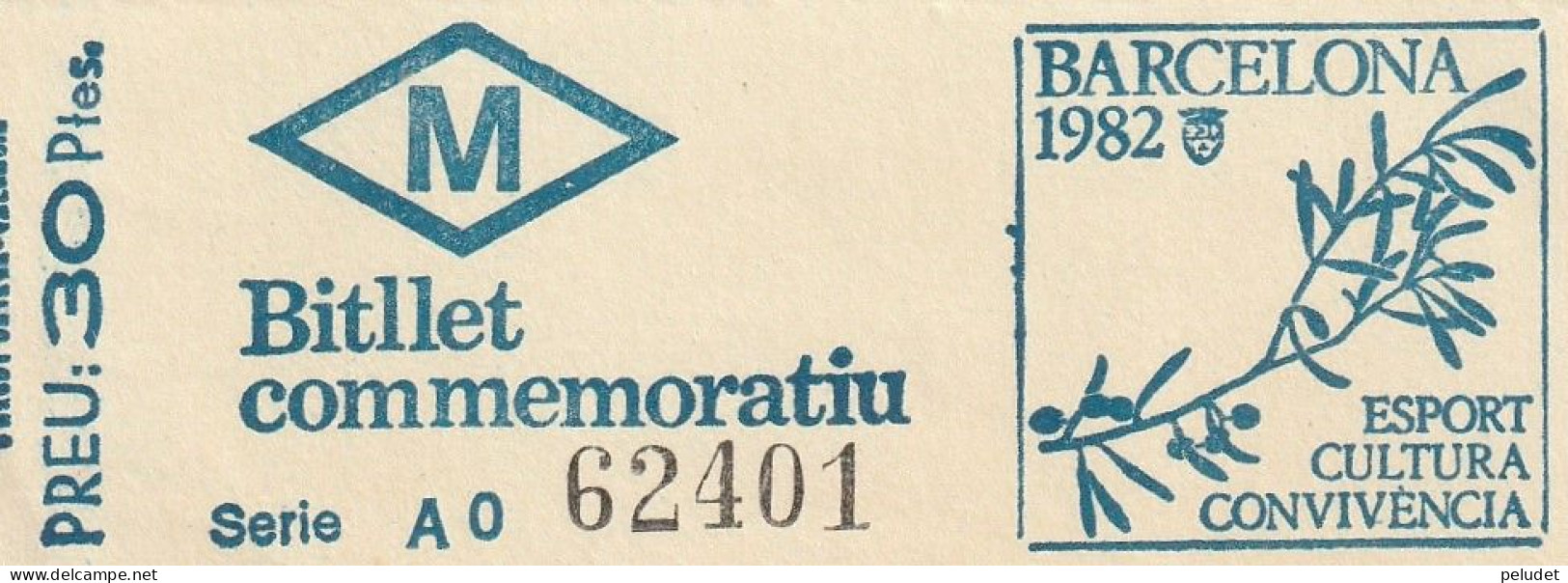Ticket Billet Billet -- Billet Commemoratiu - Metro Barcelona - 1982 - Europa