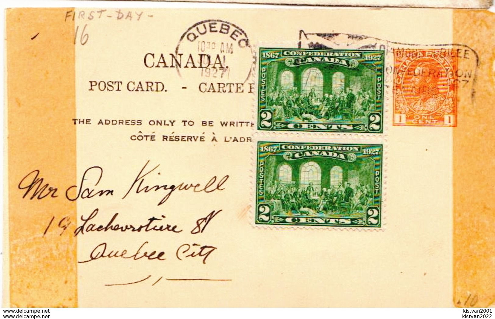 Postal History Cover: Canada Postal Stationery Card From 1927 - Brieven En Documenten