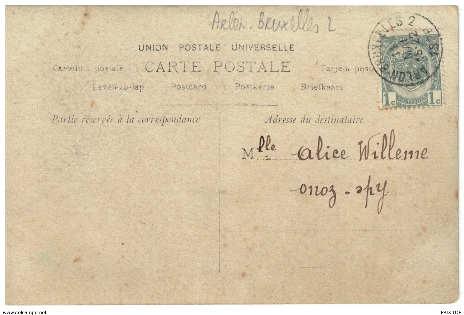 TP 53 S/CP Fantaisie Obl. ARLON-BRUXELLES 2 11/5/1906 > Spy - Bahnpoststempel