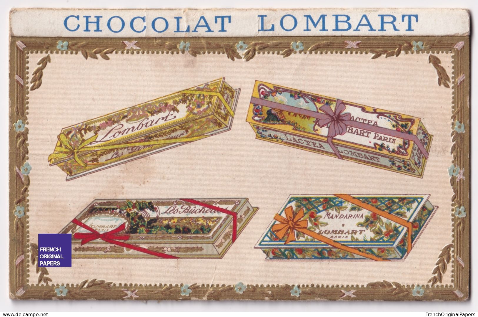 RARE Boite Tablette Chocolat Lombart Chromo1890s Chanson Dodo Pierrot Colombine Biberon Comptine Tuba Bébé Lit A90-93 - Lombart