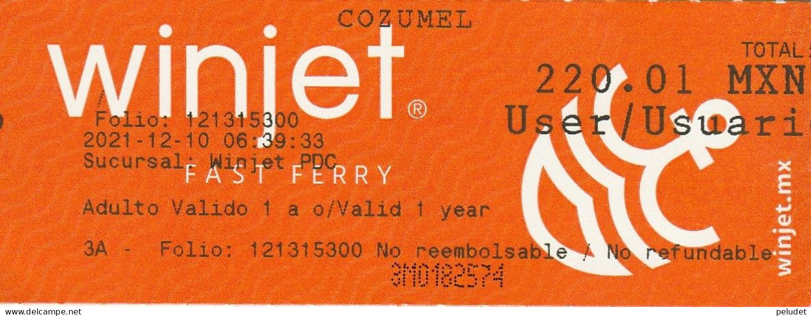 Ticket Billet Billet -- Mexico - Cozumel - 2021 - Winjet - World