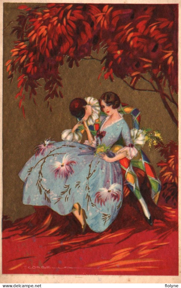CORBELLA - Cpa Illustrateur Italien - Art Nouveau Art Déco Jugendstil - Femme Robe Mode Et Arlequin - Corbella, T.