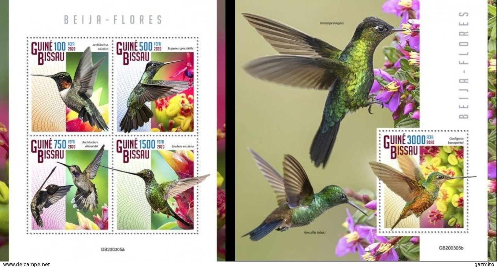 Guinea Bissau 2020, Animals, Hummingbirds, 4val In BF+BF - Colibríes