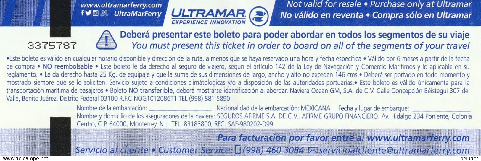 Ticket Billet Billet -- Puerto Suarez - Isla Mujeres - Mexico - Ultramar - Mundo