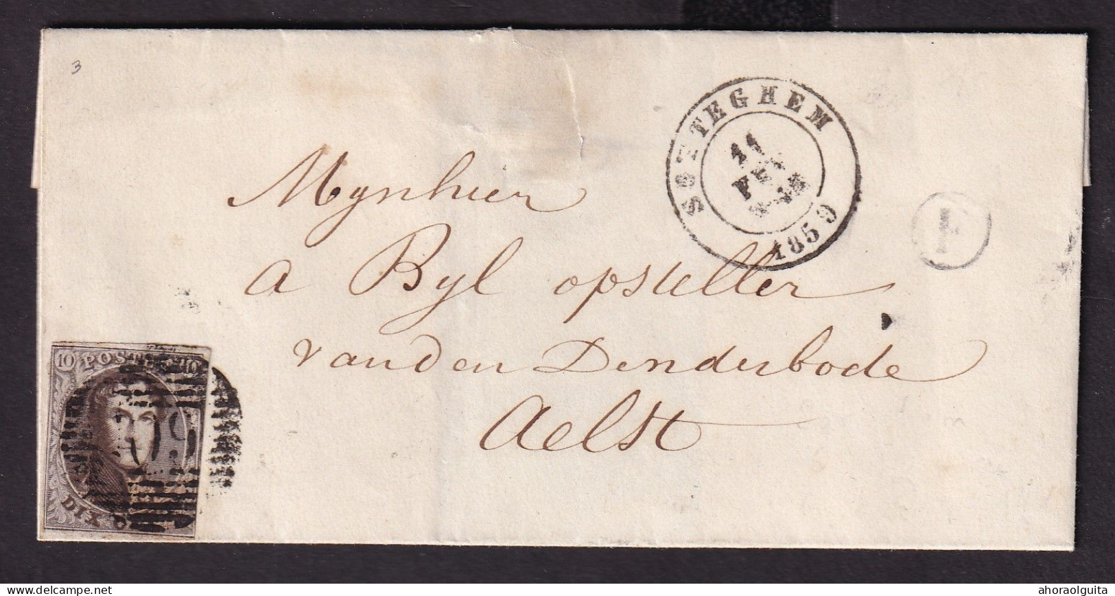 166/40 -- Enveloppe TP Médaillon Barres 109 SOTTEGHEM 1859 Vers ALOST - Boite Rurale F (non Repérée Dans Porignon) - Poste Rurale