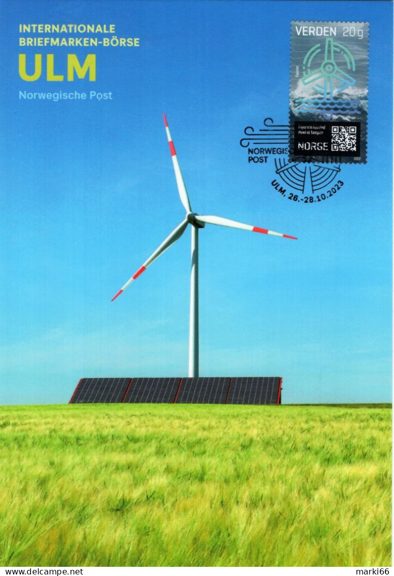 Norway - 2023 - Research, Innovation, Technology - Wind Farm - Ulm Stamp Fair - Maximum Card - Maximum Cards & Covers