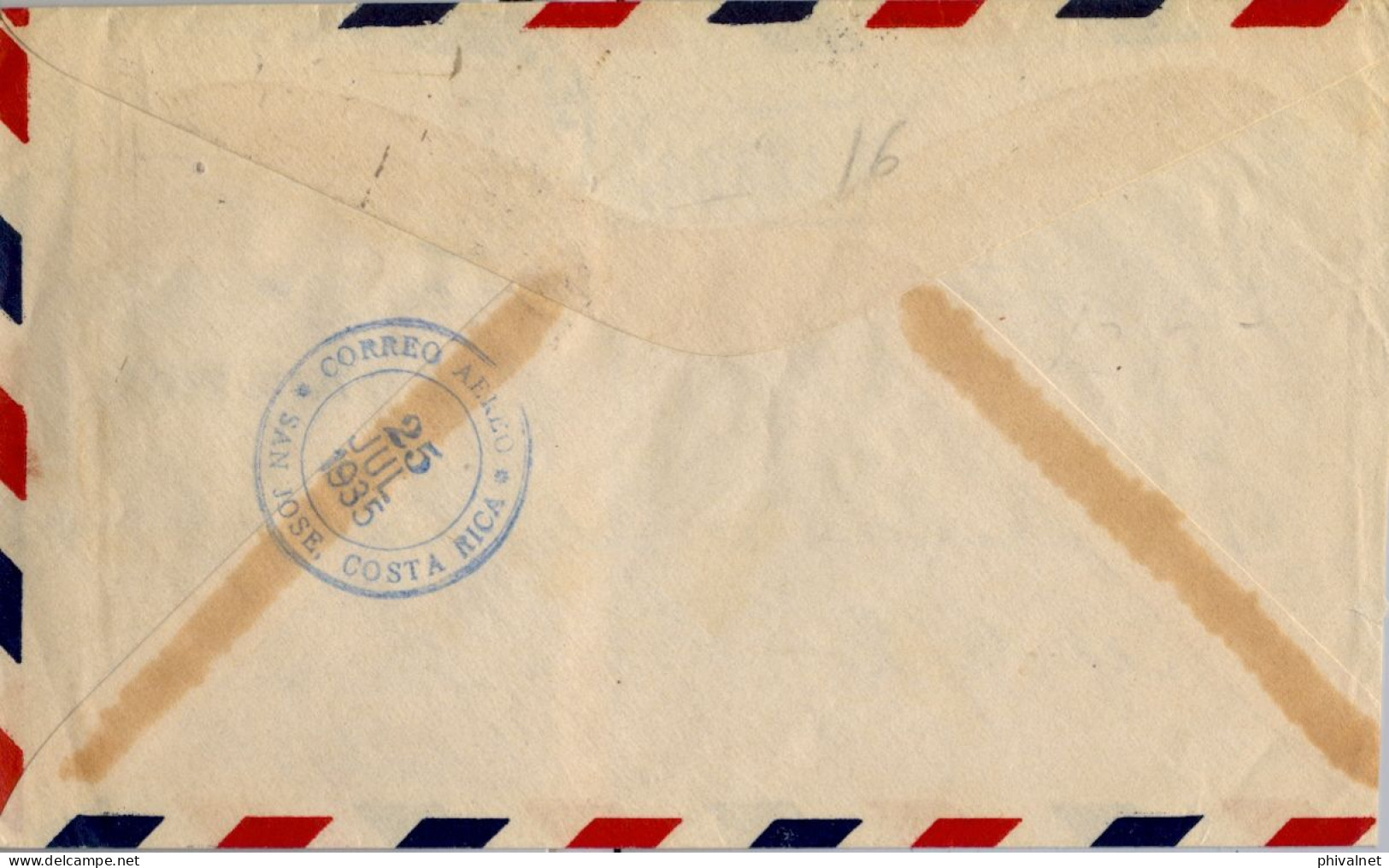 1935 PANAMÁ , SOBRE CIRCULADO A SAN JOSÉ / COSTA RICA , LLEGADA AL DORSO . CORREO AÉREO , YV. 18 AER. TIPO 1 - Panama