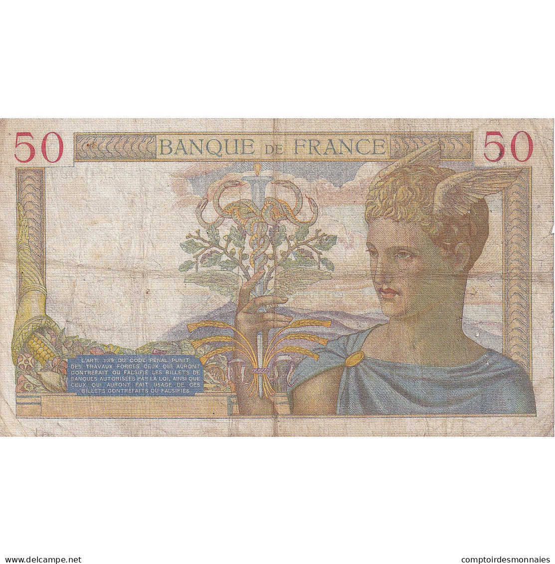 France, 50 Francs, Cérès, 1937, O.6935, TB, Fayette:18.03, KM:85a - 50 F 1934-1940 ''Cérès''