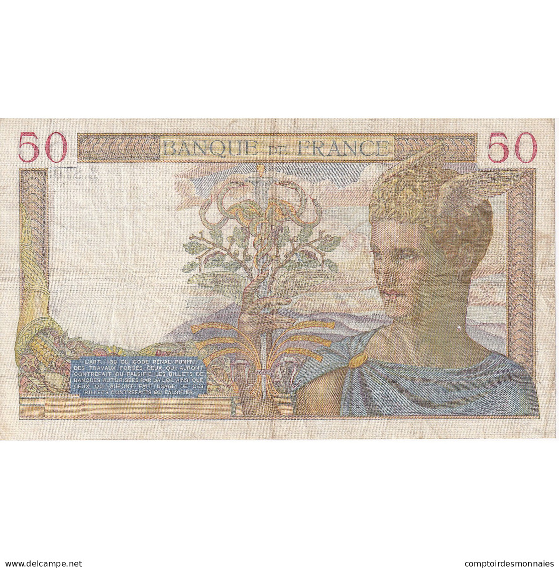 France, 50 Francs, Cérès, 1938, Z.8705, TTB, Fayette:18.16, KM:85b - 50 F 1934-1940 ''Cérès''