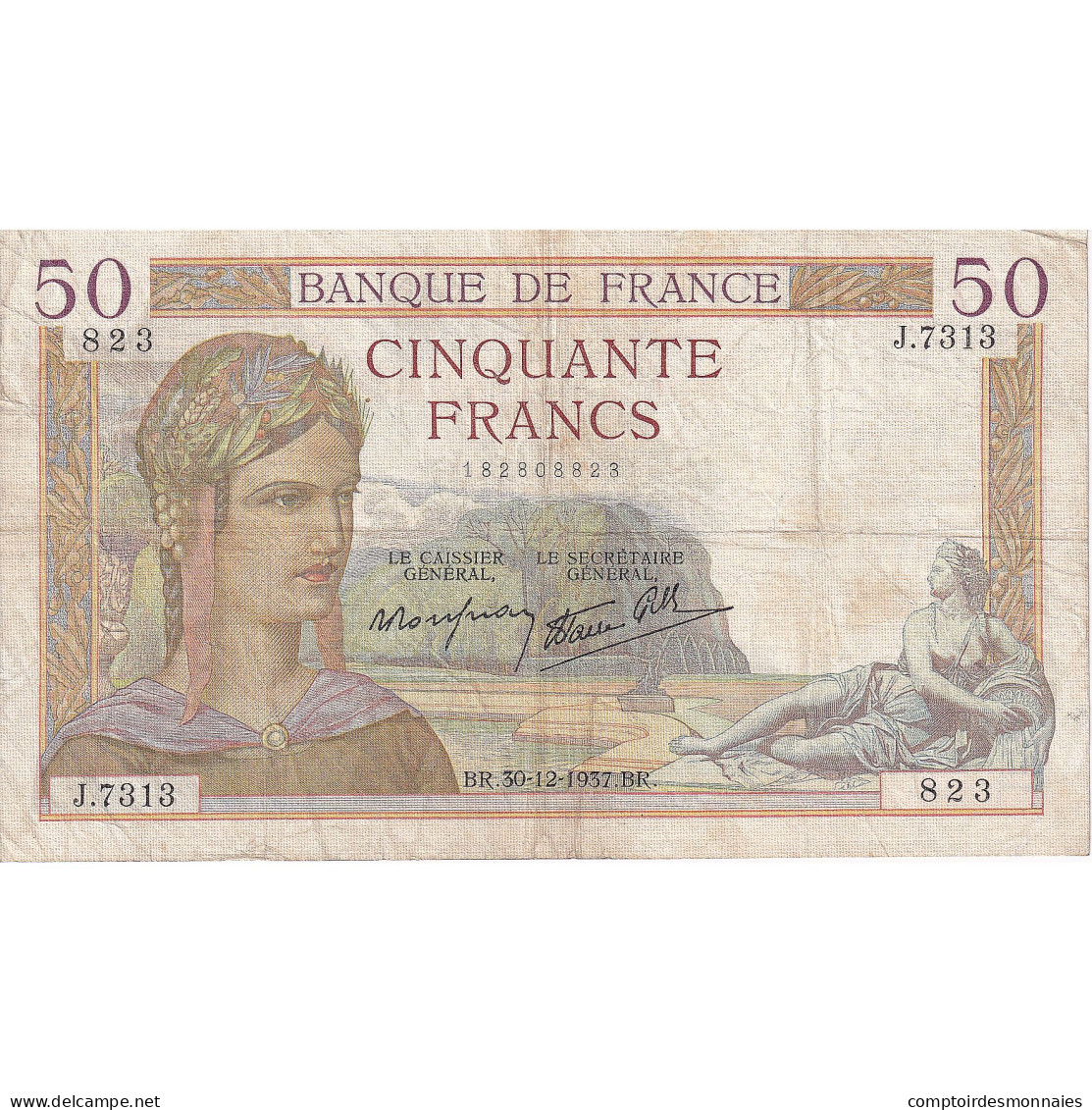 France, 50 Francs, Cérès, 1937, J.7313, TB+, Fayette:18.6, KM:81 - 50 F 1934-1940 ''Cérès''