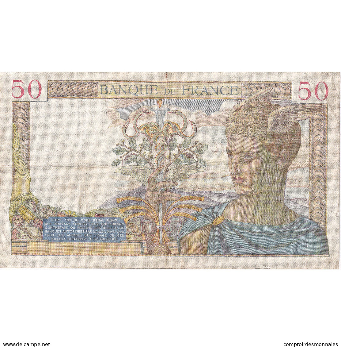 France, 50 Francs, Cérès, 1937, J.7313, TB+, Fayette:18.6, KM:81 - 50 F 1934-1940 ''Cérès''