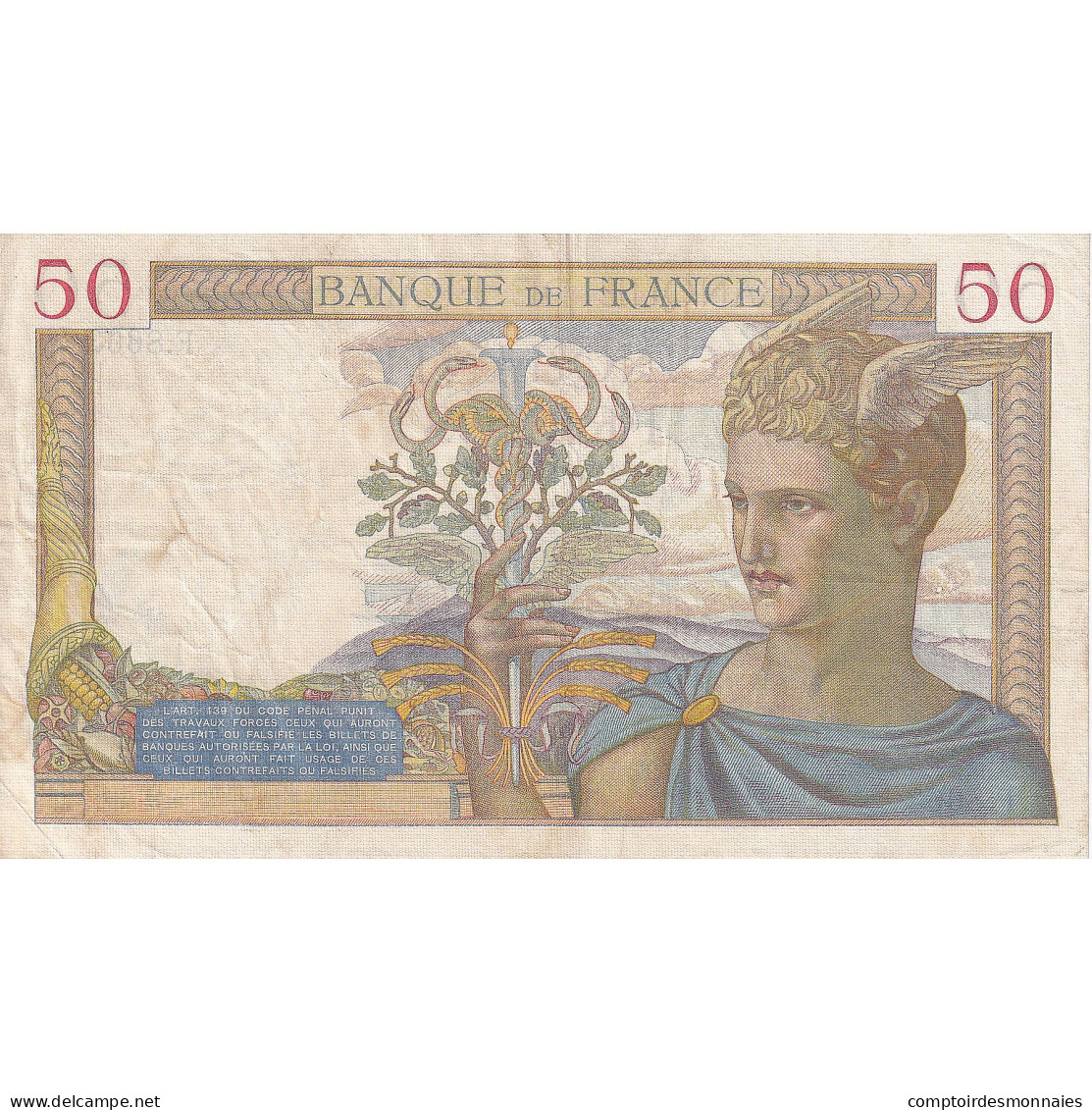 France, 50 Francs, Cérès, 1938, F.8663, TTB, Fayette:18.15, KM:85b - 50 F 1934-1940 ''Cérès''