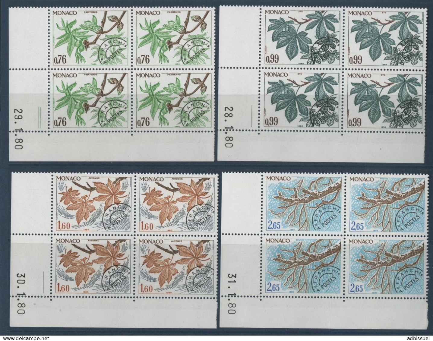 MONACO PREOBLITERES N° 66 à 69 Neufs ** (MNH) Blocs De Quatre + COINS DATES QUATRE SAISONS TB - Precancels