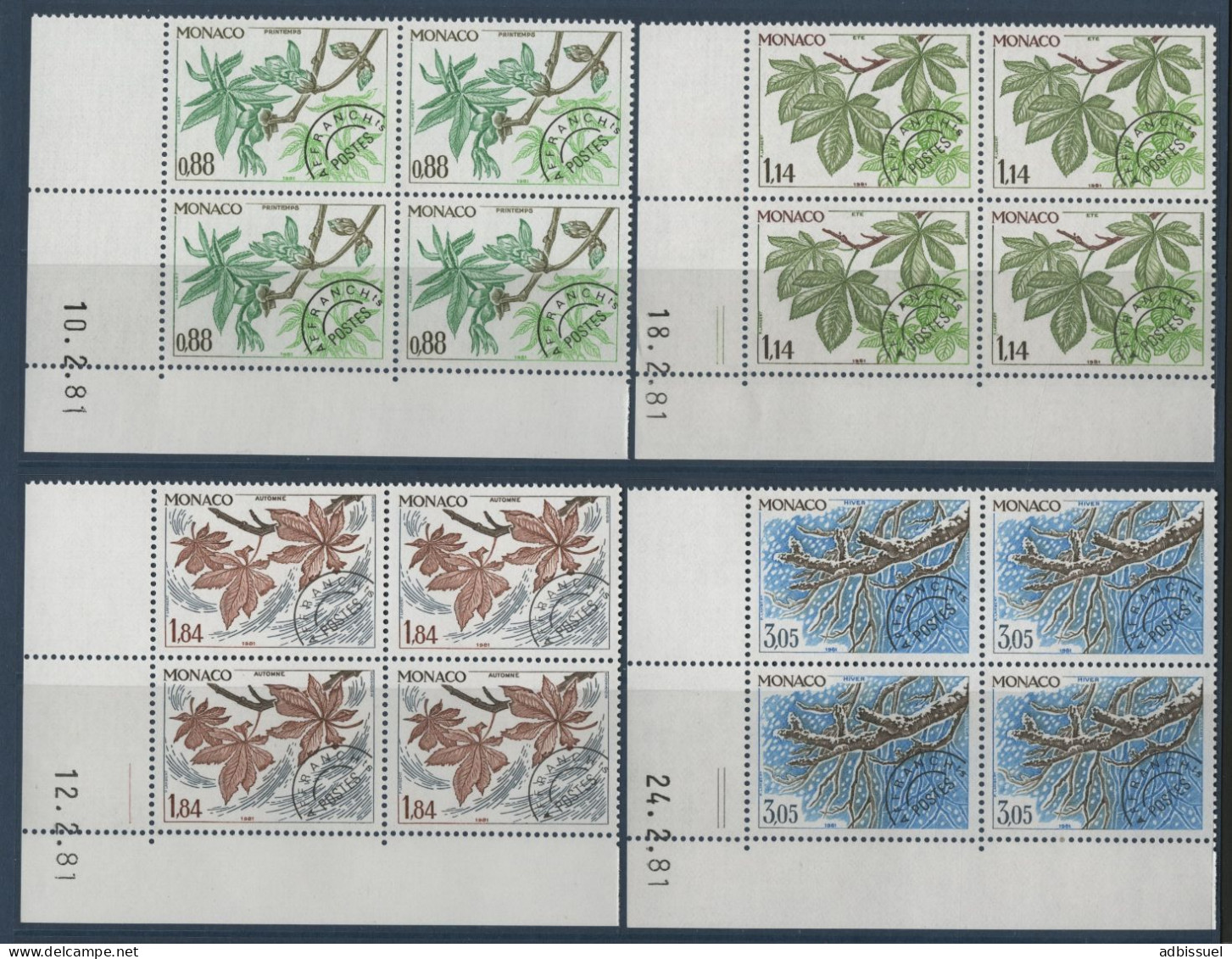 MONACO PREOBLITERES N° 70 à 73 Neufs ** (MNH) Blocs De Quatre + COINS DATES QUATRE SAISONS TB - Préoblitérés