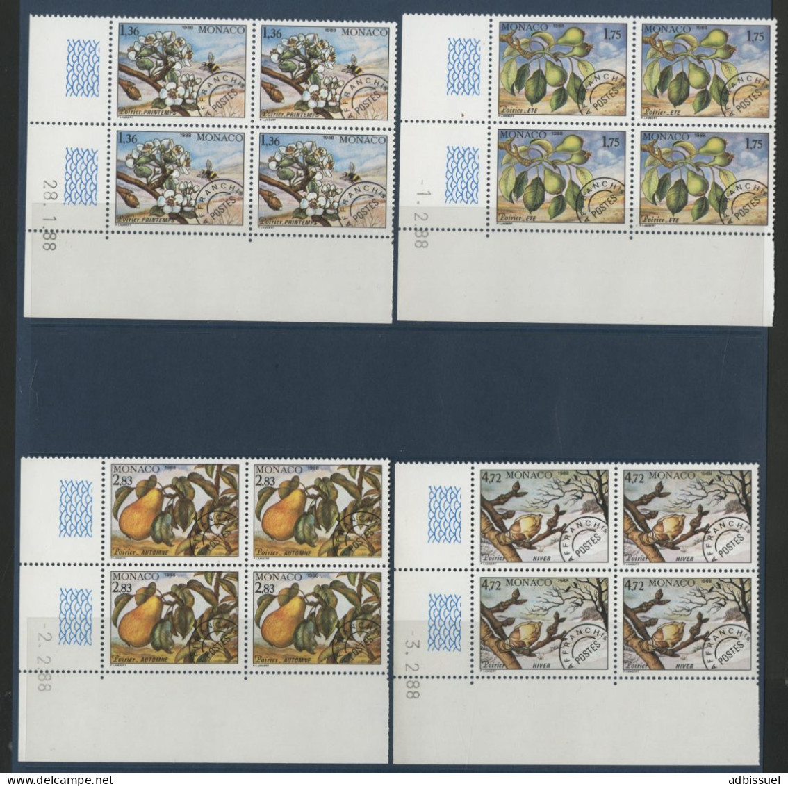 MONACO PREOBLITERES N° 98 à 101 Neufs ** (MNH) Blocs De Quatre + COINS DATES QUATRE SAISONS TB - Prematasellado