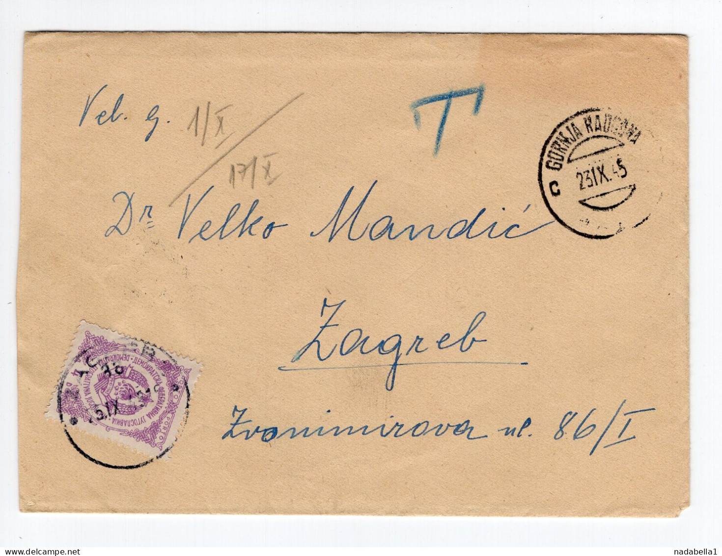 1945. YUGOSLAVIA,SLOVENIA,GORNJA RADGONA,NO STAMP COVER,POSTAGE DUE IN ZAGREB - Timbres-taxe
