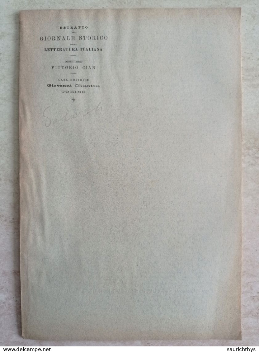 Estratto Dal Giornale Storico Della Letteratura Italiana Attilio Salaroli Carlo Varese Il Vessilifero - Geschichte, Biographie, Philosophie