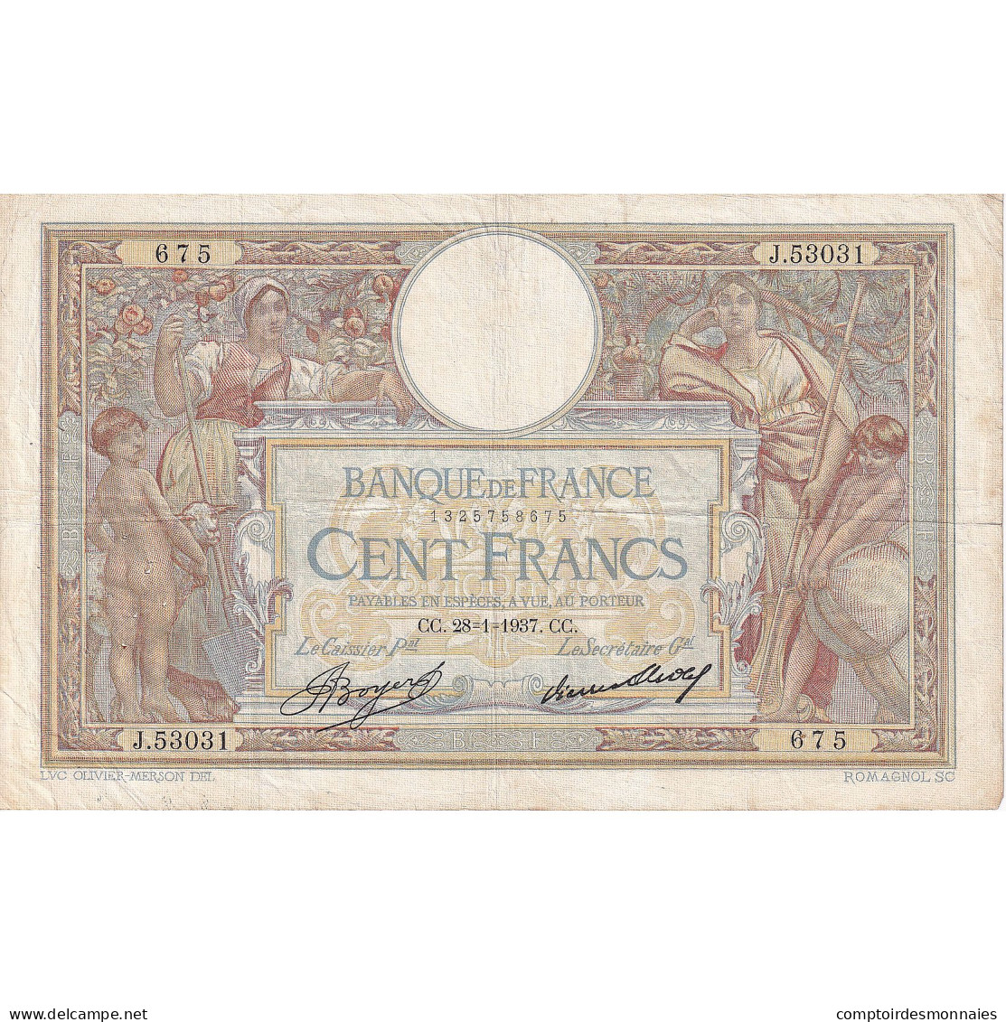 France, 100 Francs, Luc Olivier Merson, J.53031, TB, Fayette:24.16, KM:78c - 100 F 1908-1939 ''Luc Olivier Merson''