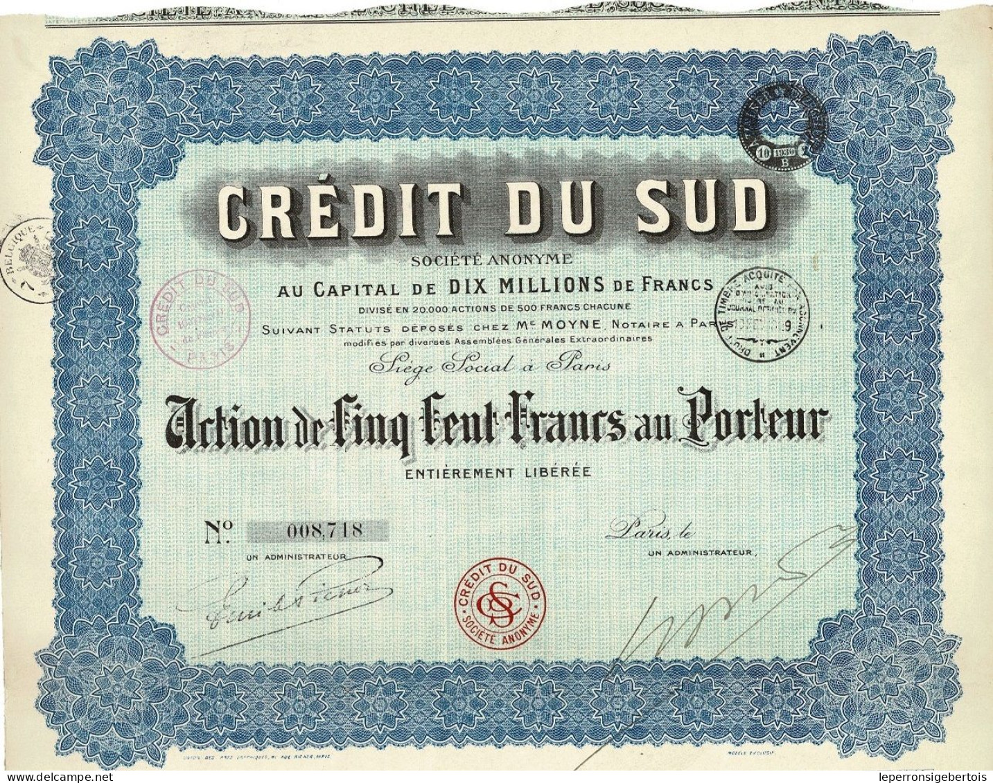 Titre De 1929 - Crédit Du Sud - - Banque & Assurance