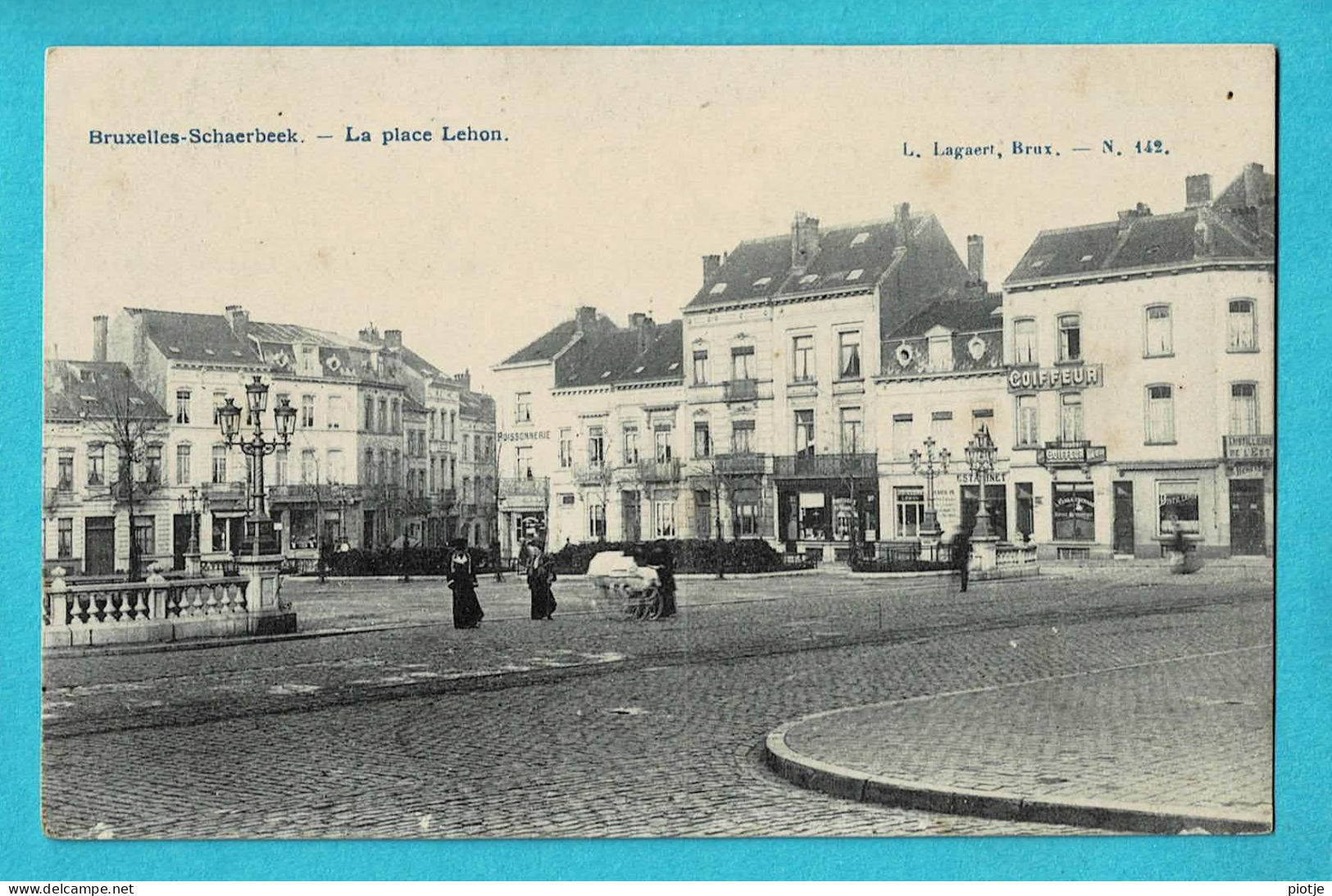 * Schaarbeek - Schaerbeek (Brussel - Bruxelles) * (L. Lagaert, Brux, Nr 142) La Place Lehon, Coiffeur, Café, Animée, Old - Schaerbeek - Schaarbeek