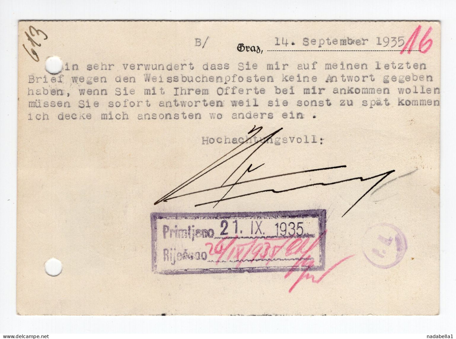 1935. YUGOSLAVIA,SLOVENIA,CELJE,S.WEISS CORRESPONDENCE CARD,POSTAGE DUE RED CROSS STAMP,USED TO ZAGREB - Yougoslavie