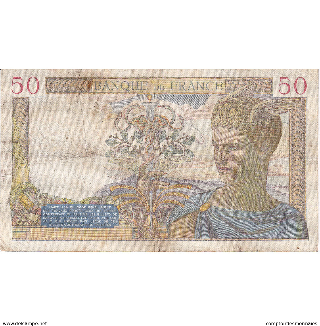 France, 50 Francs, Cérès, 1939, N.9635, TB+, Fayette:18.21, KM:85b - 50 F 1934-1940 ''Cérès''