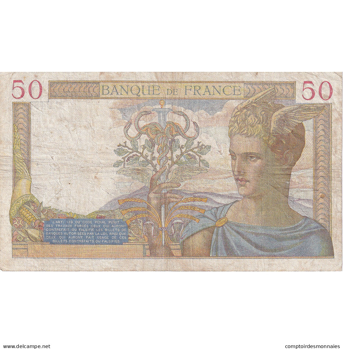 France, 50 Francs, Cérès, 1939, P.9484, TB, Fayette:18.20, KM:85b - 50 F 1934-1940 ''Cérès''