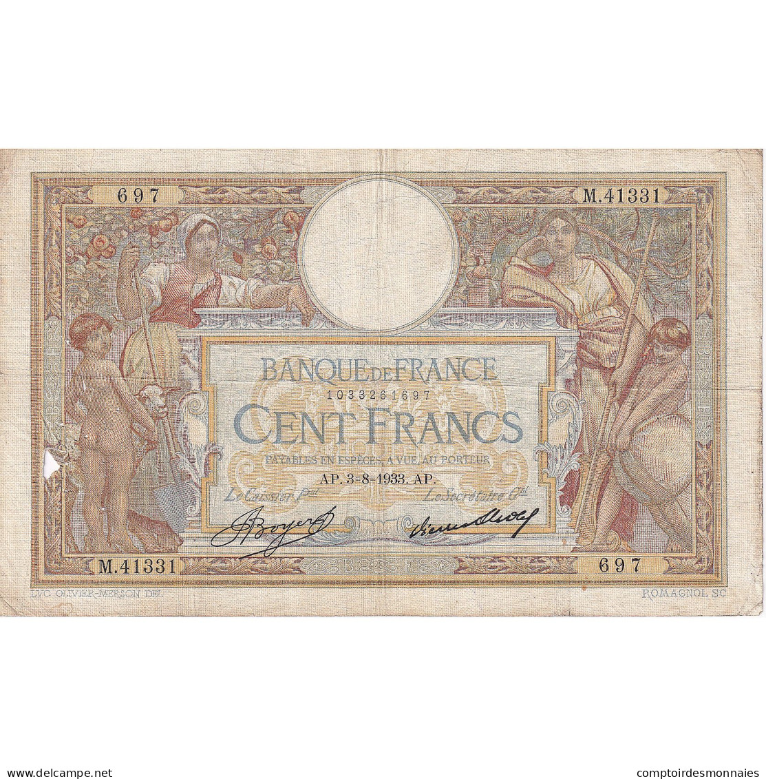 France, 100 Francs, Luc Olivier Merson, 1933, M.41331, TB+, Fayette:24.12 - 100 F 1908-1939 ''Luc Olivier Merson''