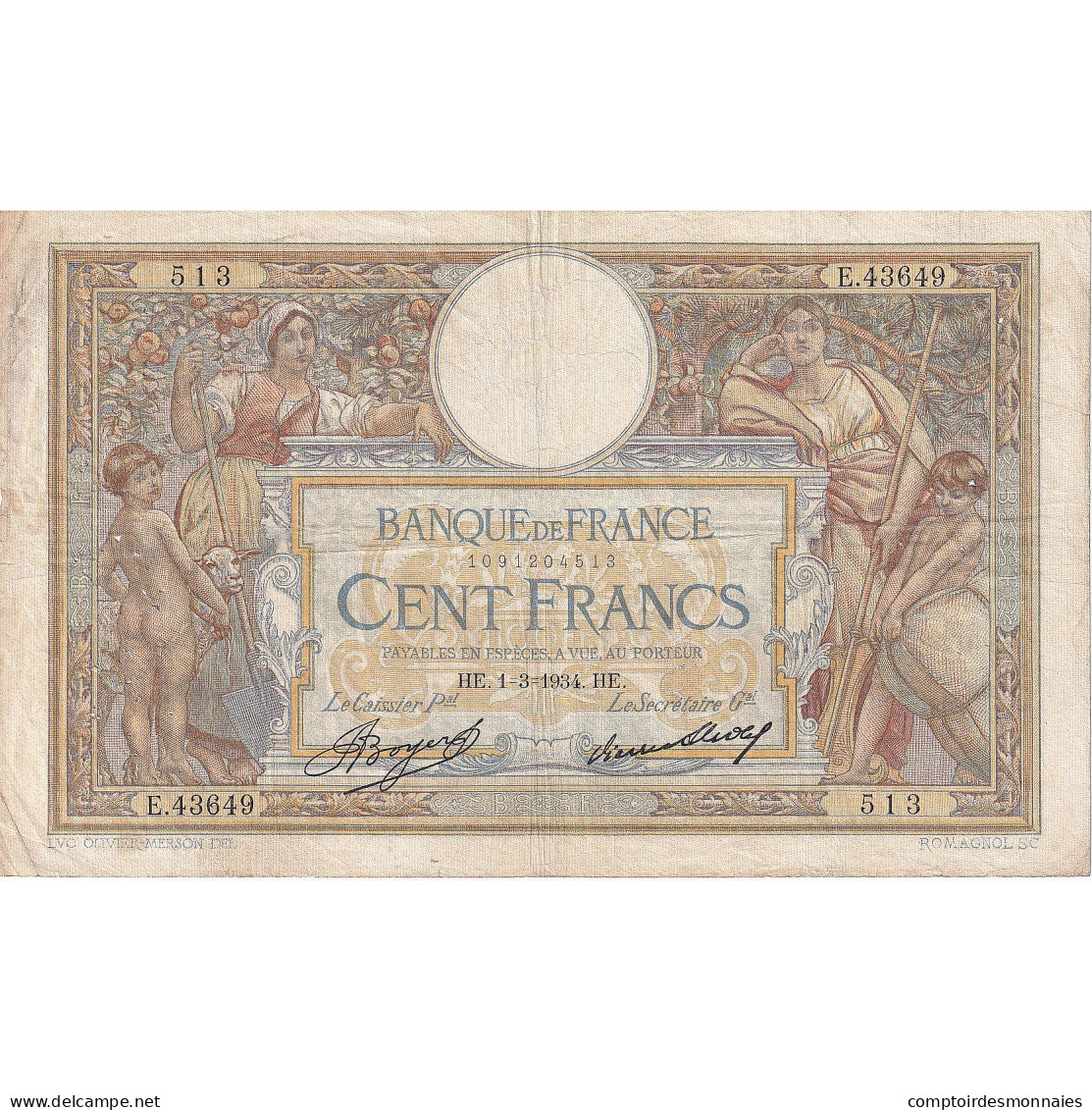 France, 100 Francs, E.43649, TTB, Fayette:24.13, KM:78c - 50 F 1927-1934 ''Luc Olivier Merson''