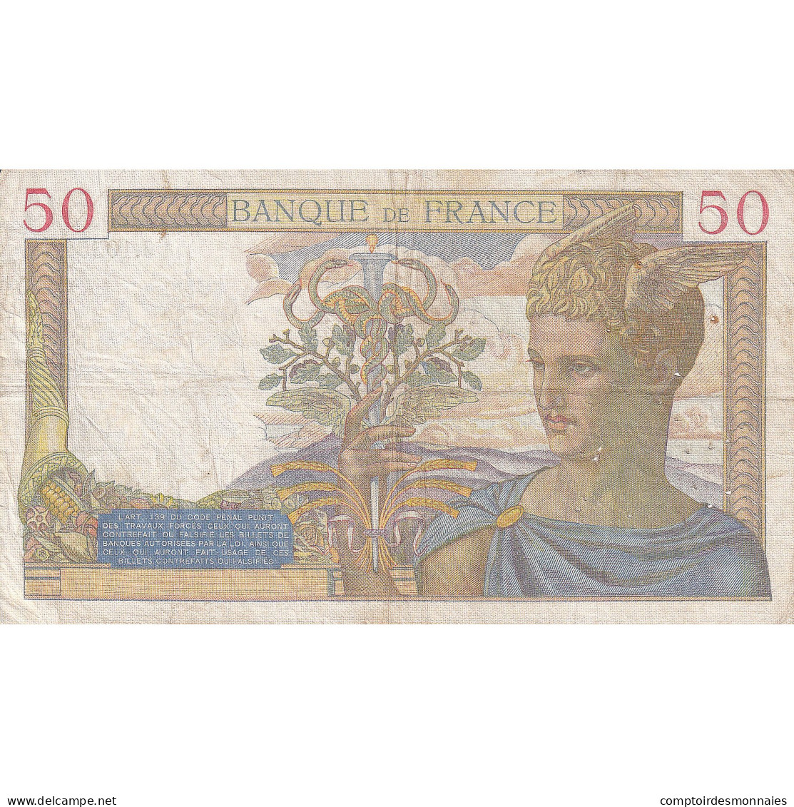France, 50 Francs, Cérès, 1939, J.10552, TTB, Fayette:18.28, KM:85b - 50 F 1934-1940 ''Cérès''