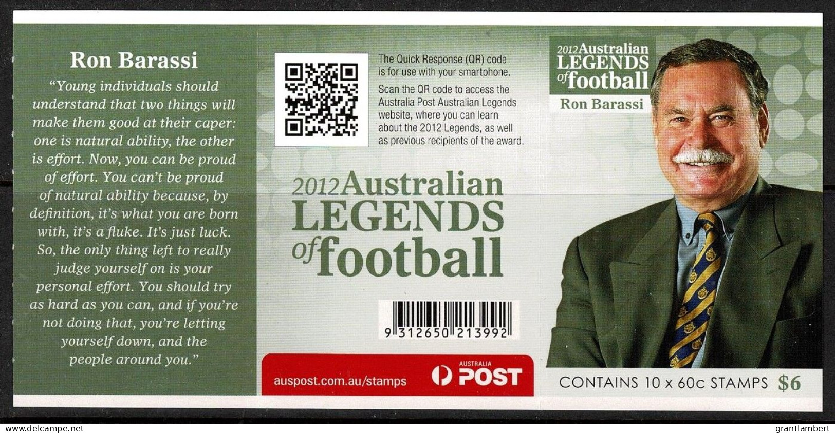 Australia 2012 Football Legends  Ron Barassi Mint Booklet - Carnets