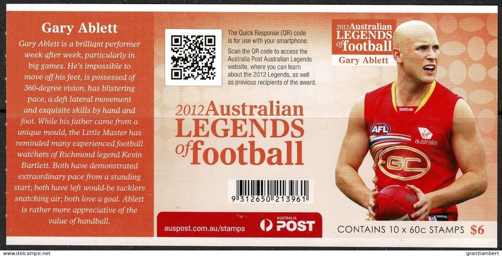 Australia 2012 Football Legends  Gary Ablett Mint Booklet - Markenheftchen