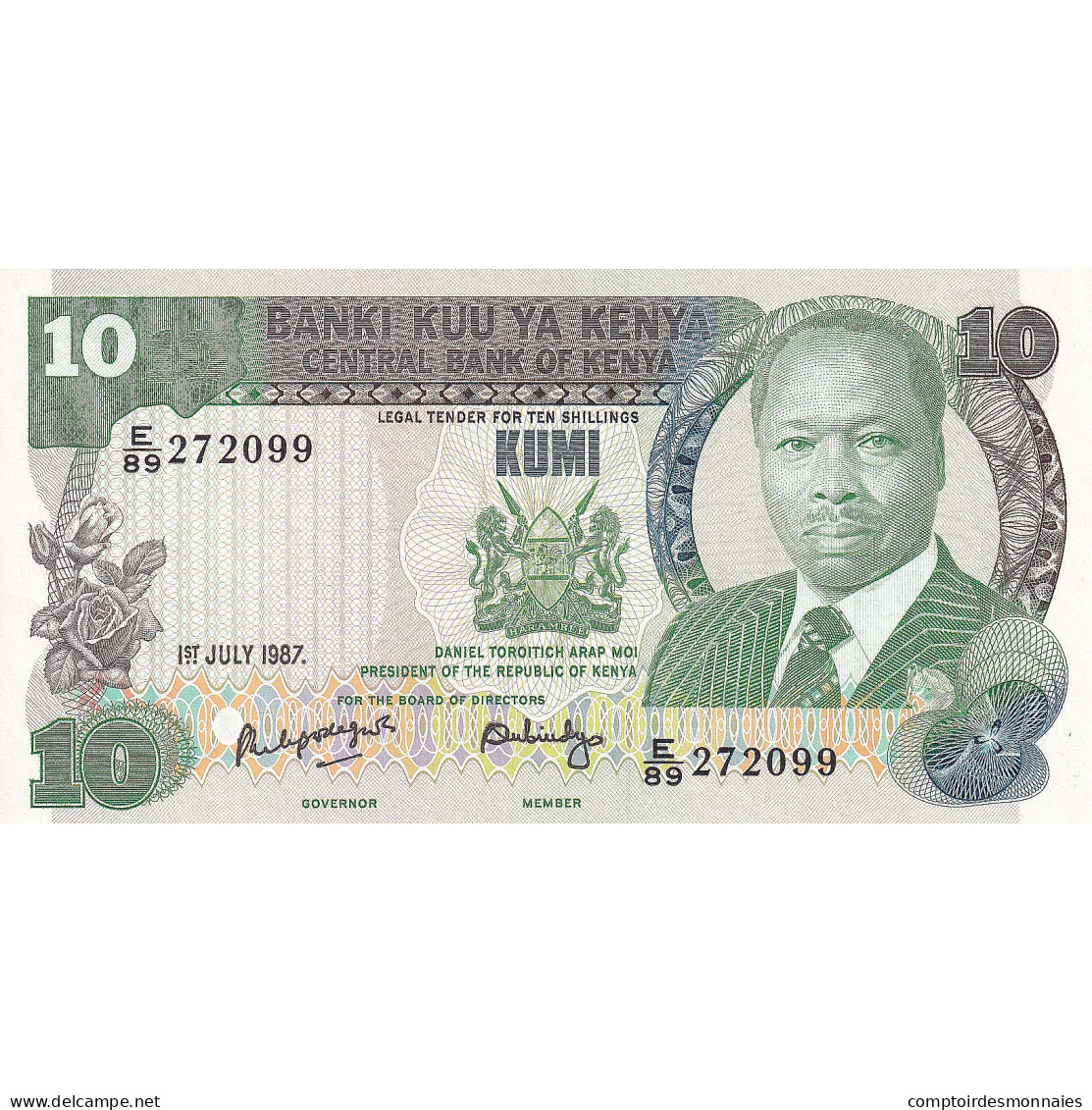 Billet, Kenya, 10 Shillings, 1987, 1987-07-01, NEUF - Kenya