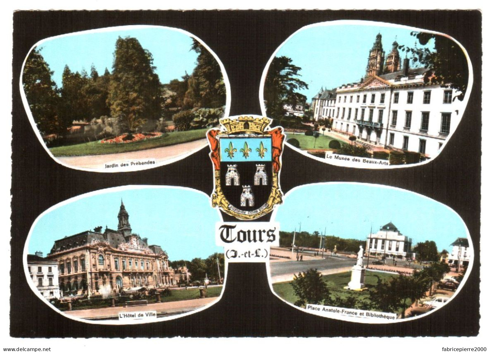 CPSM 37 Tours - Hôtel-de-Ville, Place Anatole-France Et Bibliothèque, Jardin Des Prébandes, Musée Des Beaux-Arts TBE - Bibliotecas