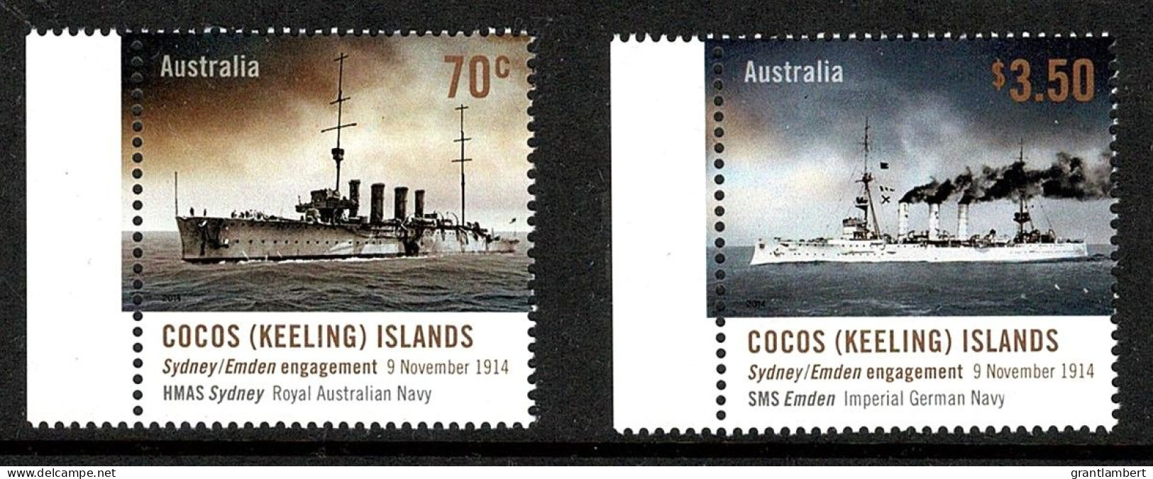 Cocos Islands 2014 HMAS Sydney-Emden Engagement 1914  Marginal Set Of 2 MNH - Cocos (Keeling) Islands