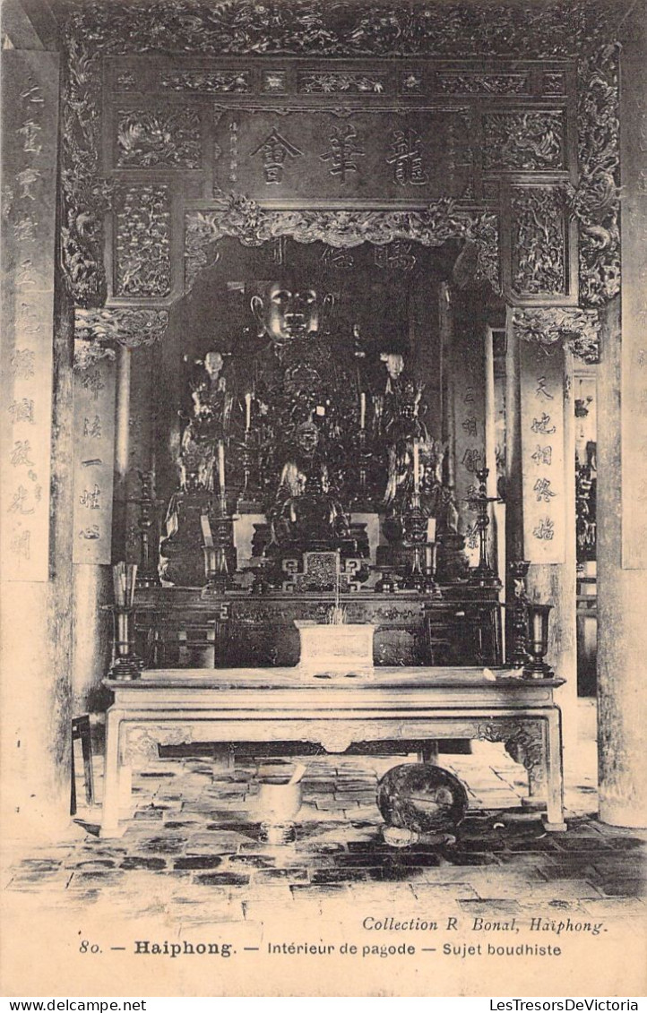 Religion - Haiphong - Interieur De La Pagode - Sujet Boudhiste - Carte Postale Ancienne - Boeddhisme