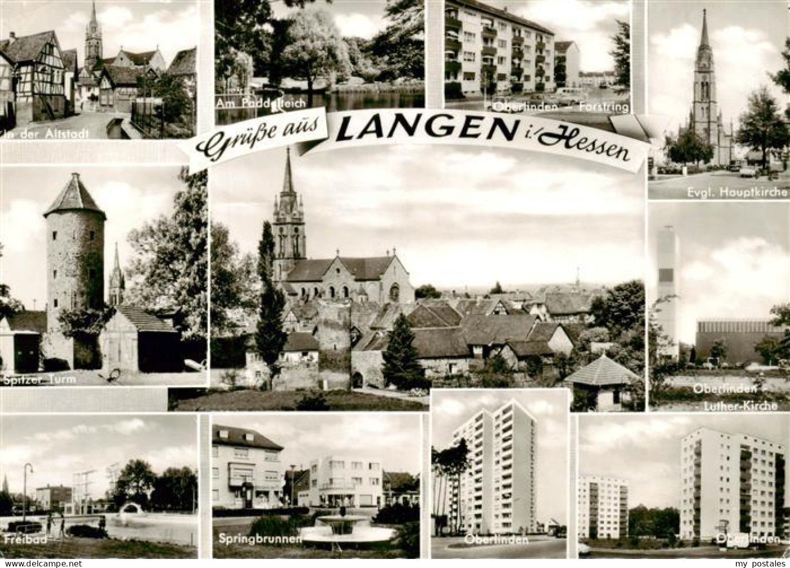 73938714 Langen_Hessen Altstadt Paddelteich Oberlinden Forstring Kirche Spitzer  - Langen