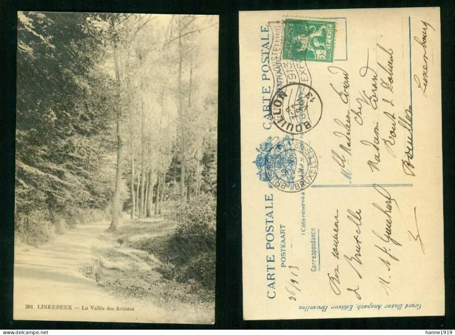 Linkebeek Photo Carte La Vallée Des Artistes Briefstempel Cachet 1913 Bouillon Htje - Linkebeek