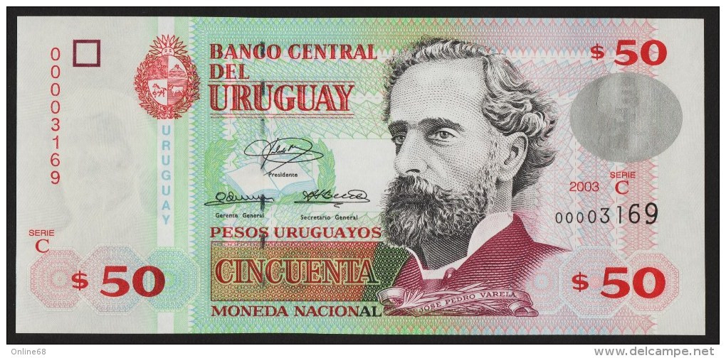 URUGUAY 50 Pesos Uruguayos  2003  Serie C  # 00003169 P# 84 José Pedro Varela - Uruguay