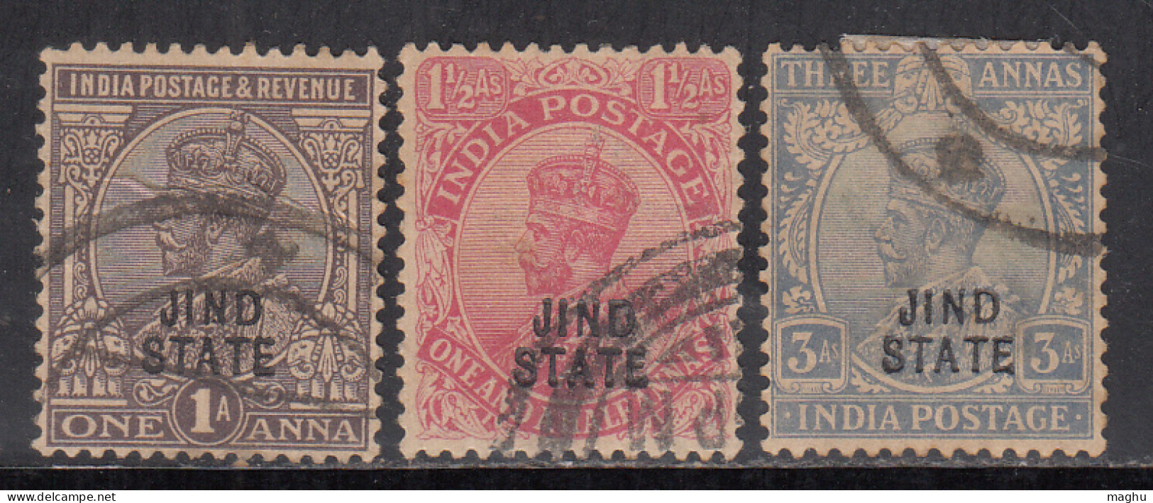 3v Used Jind State. KGV Series, 1924-1927, SG80,81,83,   British India - Jhind