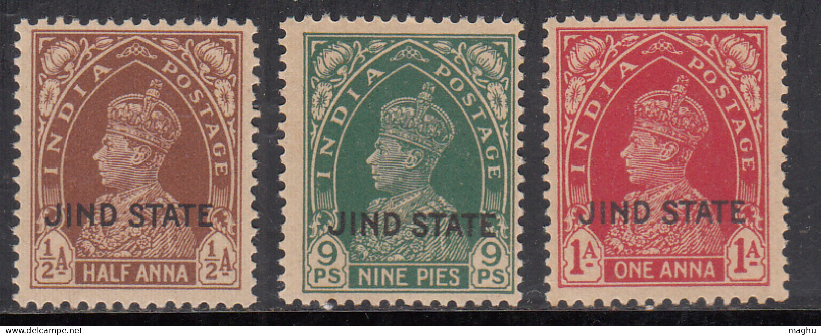 Jind State 3 Diff.,, MNH KGVI Series, 1937-1938, SG110-112,  British India,  - Jhind