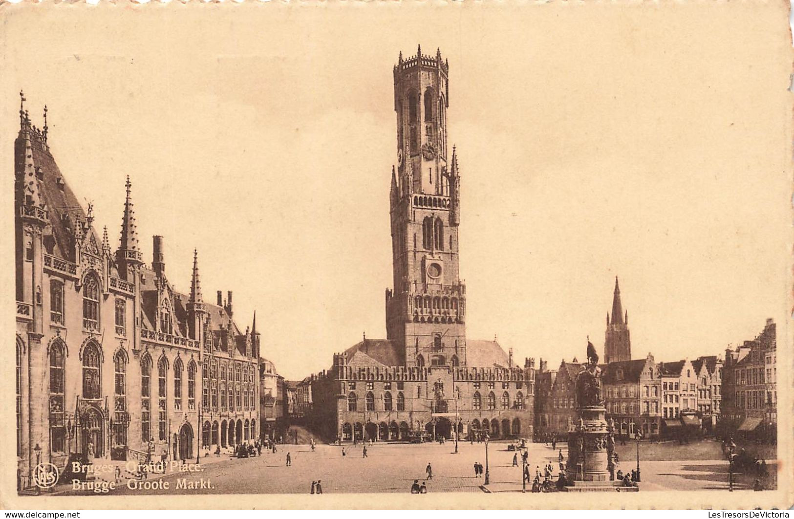 BELGIQUE - Brugges - Grand'Place - Animé - La Cathédrale - Carte Postale Ancienne - Brugge