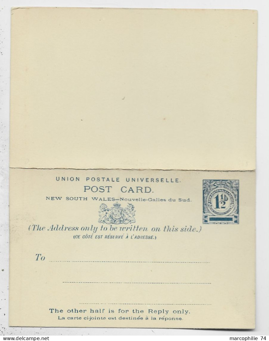NEW SOUTH WALES NOUVELLE GALLES DU SUD ENTIER 1 1/2D POST CARD REPLY UPU NEUF - Briefe U. Dokumente